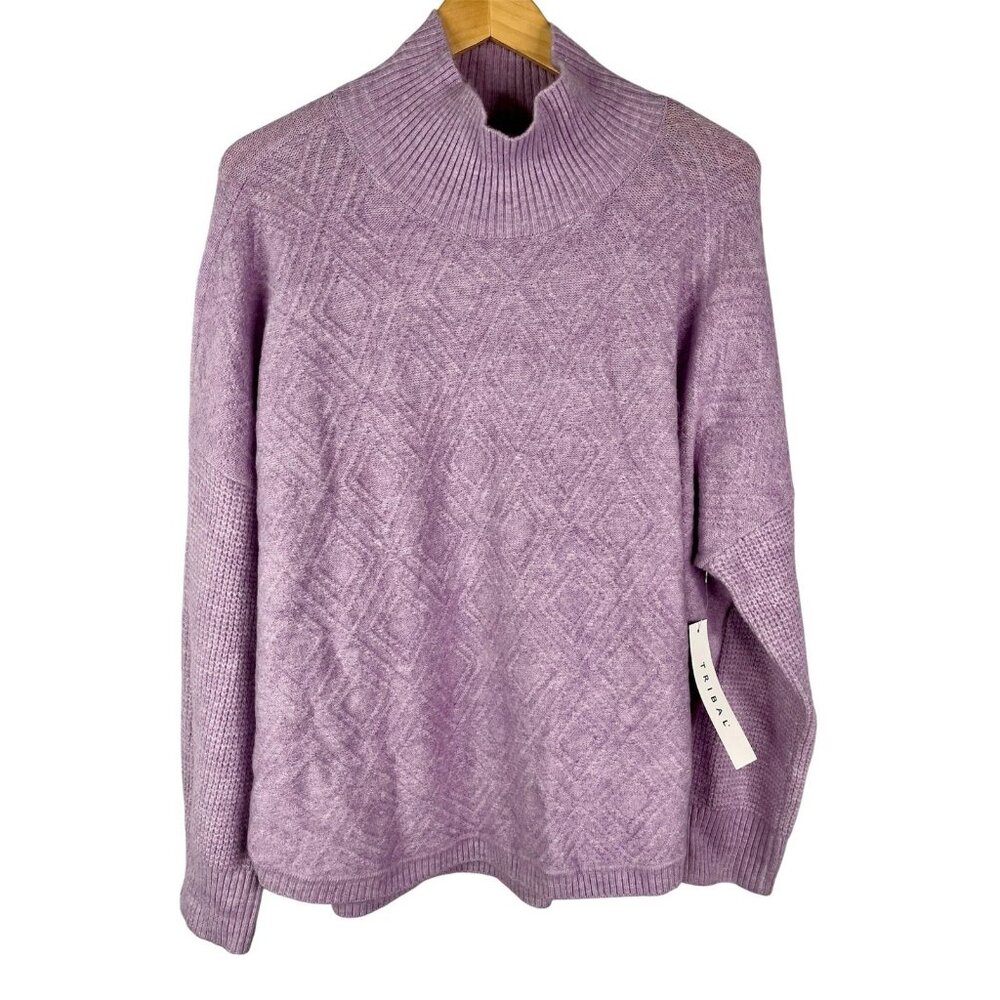TRIBAL Women's Orchid High Neck Rounded Hem Pullover Soft Stretch Sweater NWT XL